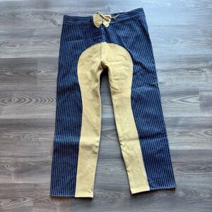 VTG Lace Back Saddle‎ Denim Pants Striped Handmade Mexican Coin Button Western